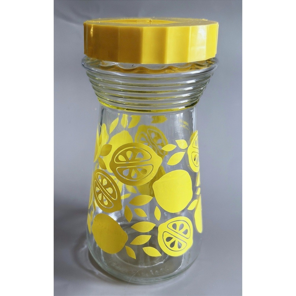 Vtg Lemonade Tang Mix Glass Jar US PAT D211004 Retro Citrus Kitchen Yellow 1968